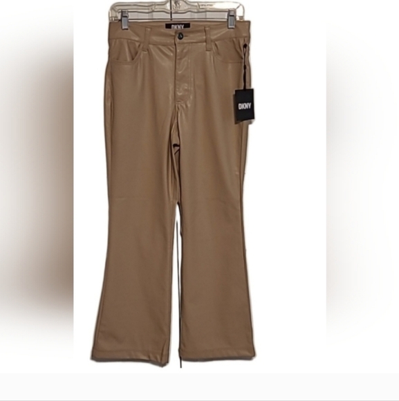 DKNY Women's Faux-Leather Cropped Ankle Pants in Mushroom Sz 6, NWT - Picture 3 of 8